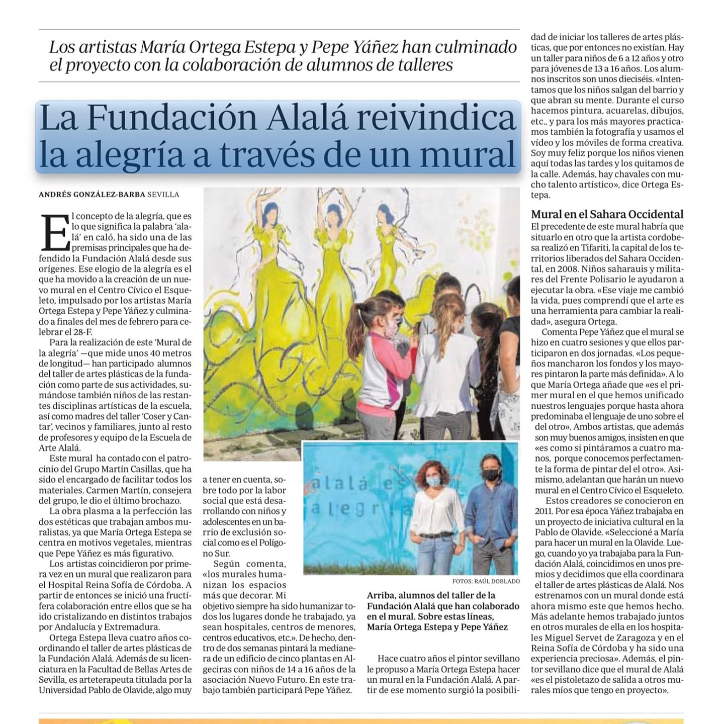 La Fundación Alalá reivindica la alegría a través de un mural en el Centro Cívico el Esqueleto