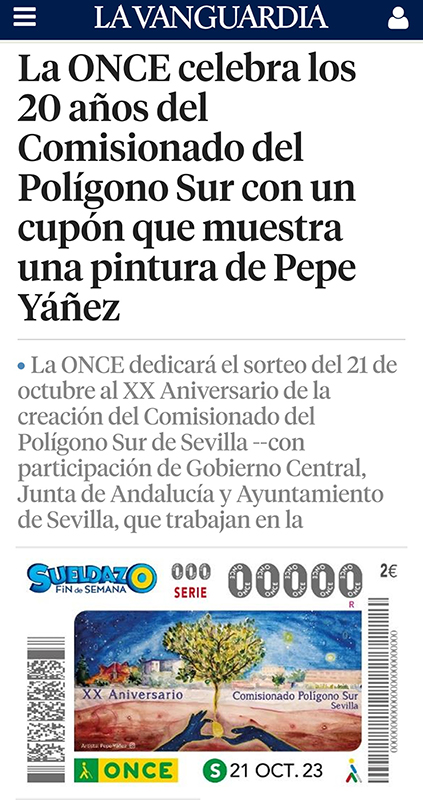 Pepe Yáñez. La ONCE celebra los 20 años del Comisionado del Polígono Sur con un cupón que muestra una pintura de Pepe Yáñez